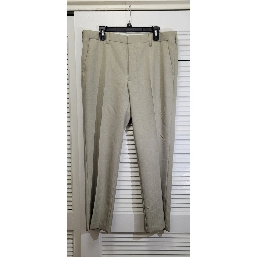 Van Heusen Mens Tan Flat Front Dress Pants Khaki Trousers 36x30 501M118